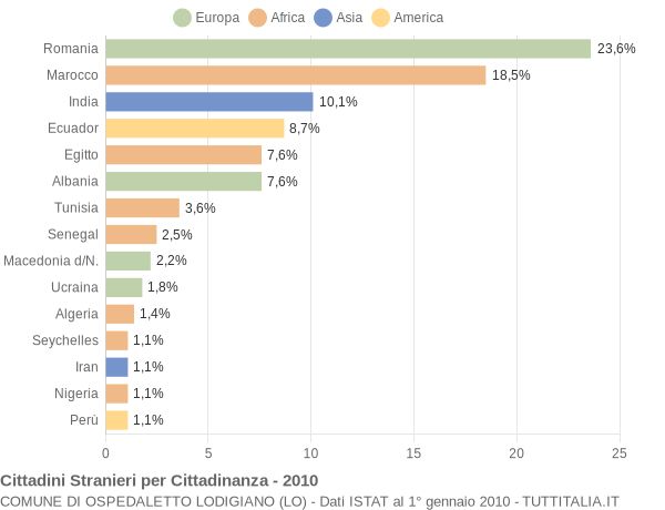 Grafico cittadinanza stranieri - Ospedaletto Lodigiano 2010