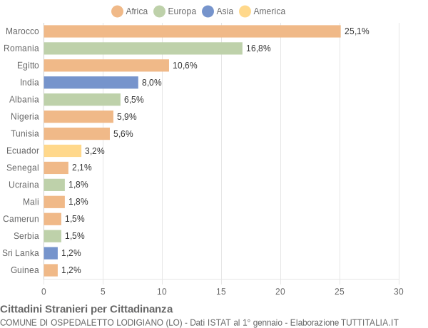 Grafico cittadinanza stranieri - Ospedaletto Lodigiano 2019