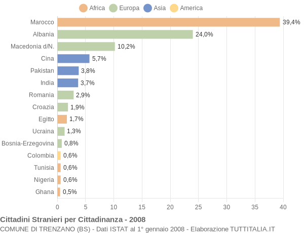 Grafico cittadinanza stranieri - Trenzano 2008