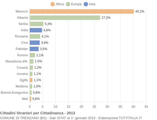 Grafico cittadinanza stranieri - Trenzano 2013