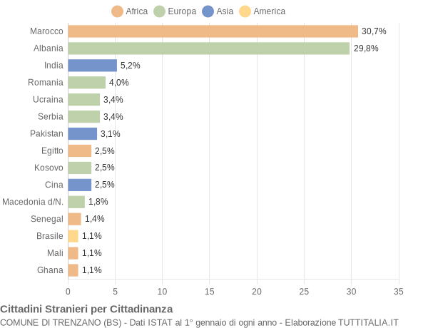 Grafico cittadinanza stranieri - Trenzano 2020