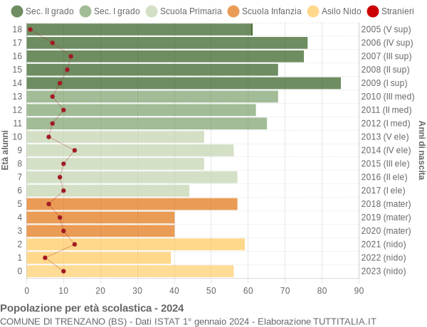 Grafico Popolazione in età scolastica - Trenzano 2024