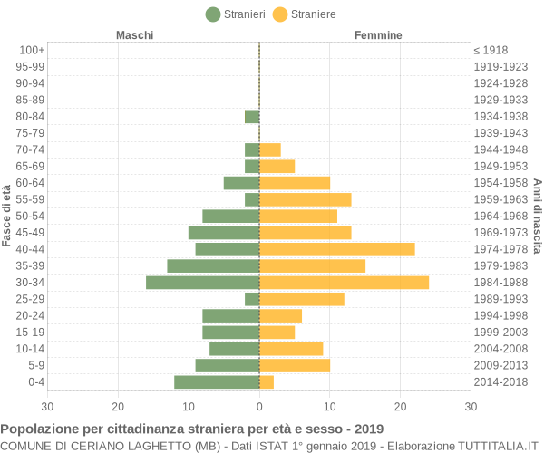 Grafico cittadini stranieri - Ceriano Laghetto 2019