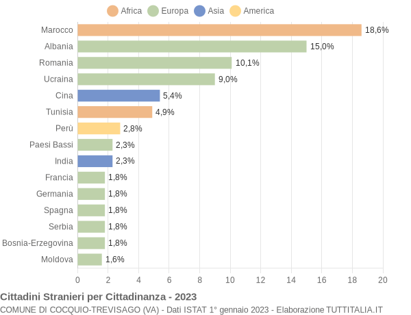 Grafico cittadinanza stranieri - Cocquio-Trevisago 2023