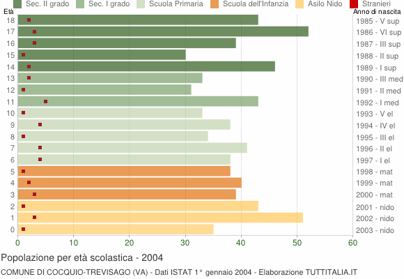 Grafico Popolazione in età scolastica - Cocquio-Trevisago 2004