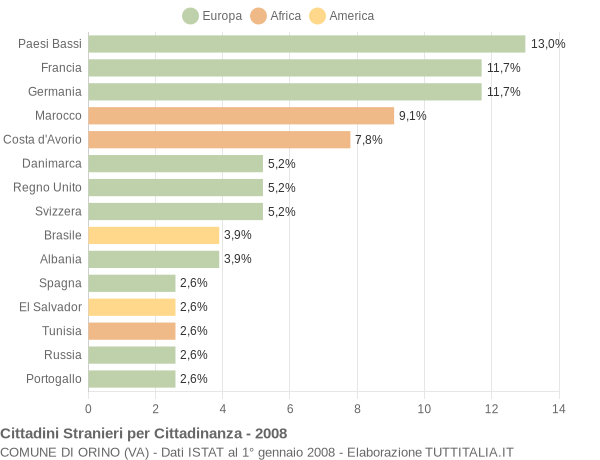 Grafico cittadinanza stranieri - Orino 2008