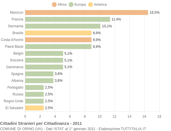 Grafico cittadinanza stranieri - Orino 2011