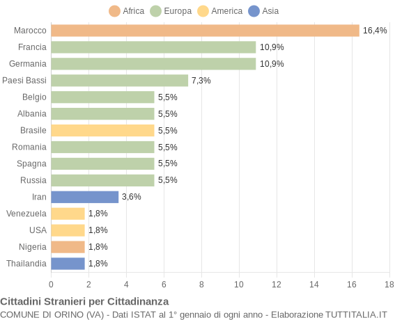 Grafico cittadinanza stranieri - Orino 2019