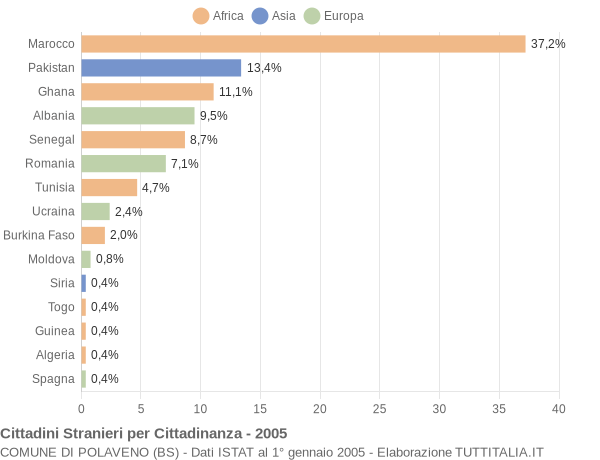 Grafico cittadinanza stranieri - Polaveno 2005