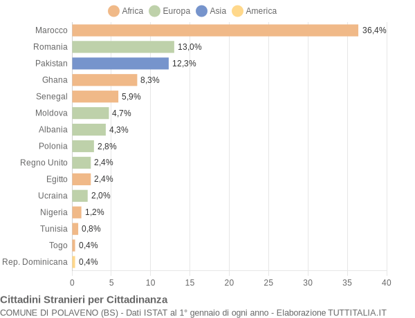 Grafico cittadinanza stranieri - Polaveno 2009