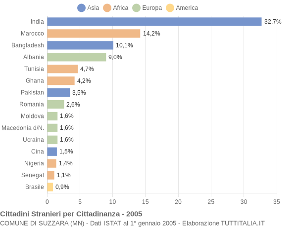 Grafico cittadinanza stranieri - Suzzara 2005