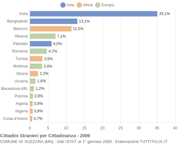 Grafico cittadinanza stranieri - Suzzara 2009