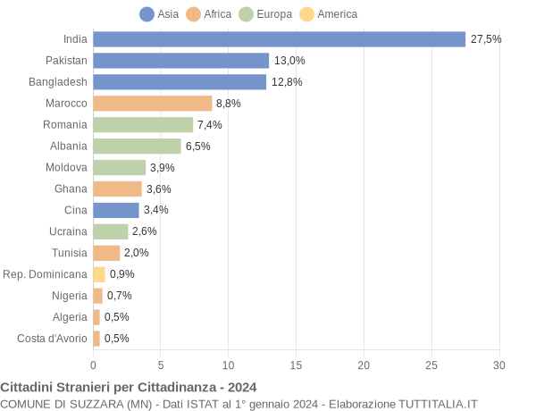 Grafico cittadinanza stranieri - Suzzara 2024