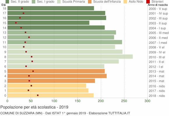 Grafico Popolazione in età scolastica - Suzzara 2019