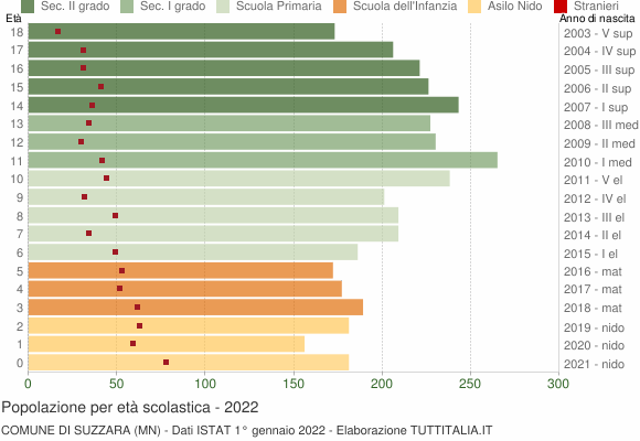 Grafico Popolazione in età scolastica - Suzzara 2022