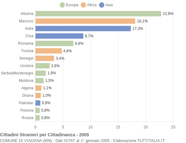 Grafico cittadinanza stranieri - Viadana 2005