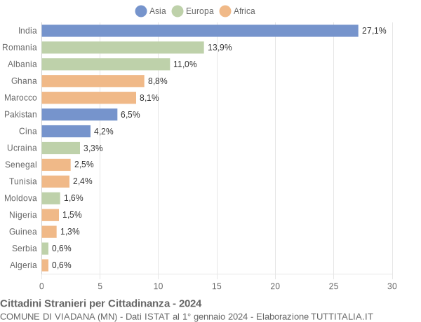 Grafico cittadinanza stranieri - Viadana 2024