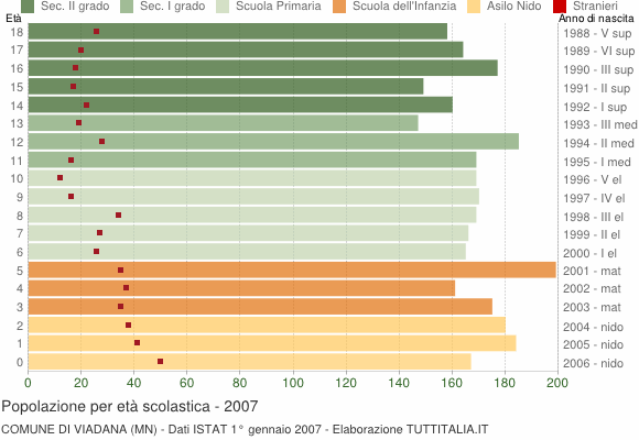 Grafico Popolazione in età scolastica - Viadana 2007