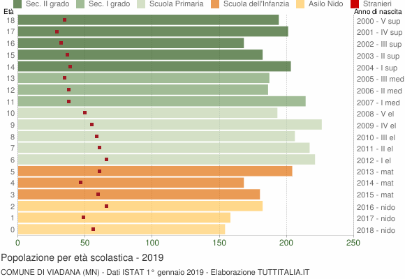 Grafico Popolazione in età scolastica - Viadana 2019