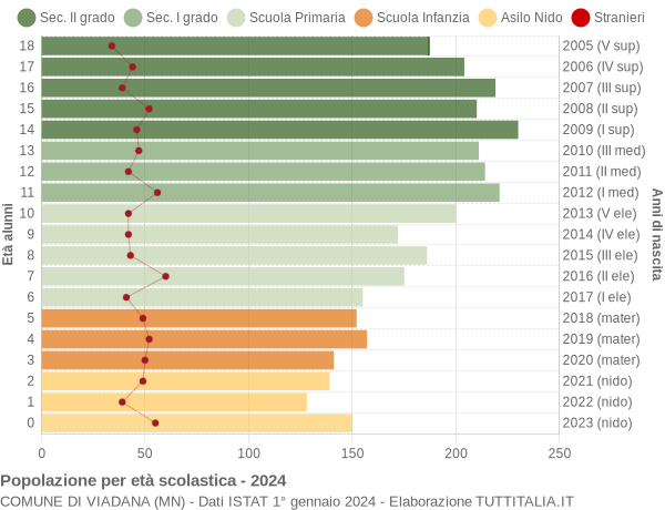 Grafico Popolazione in età scolastica - Viadana 2024