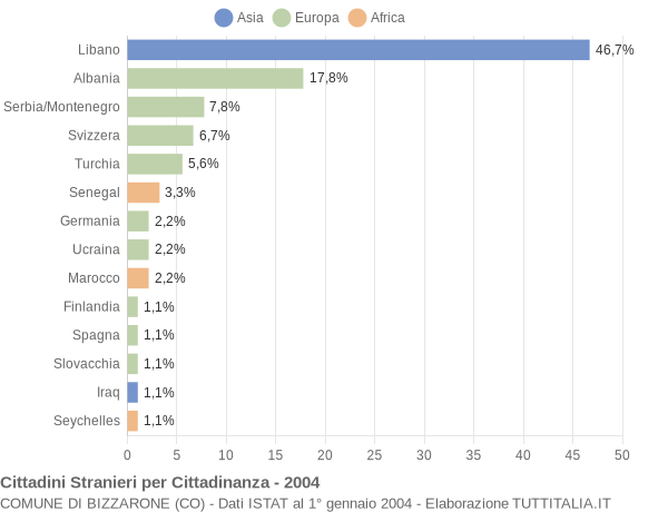 Grafico cittadinanza stranieri - Bizzarone 2004