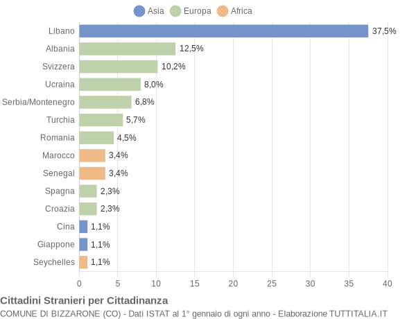 Grafico cittadinanza stranieri - Bizzarone 2008