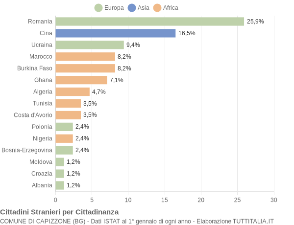 Grafico cittadinanza stranieri - Capizzone 2015