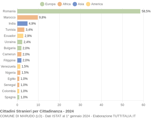 Grafico cittadinanza stranieri - Marudo 2024