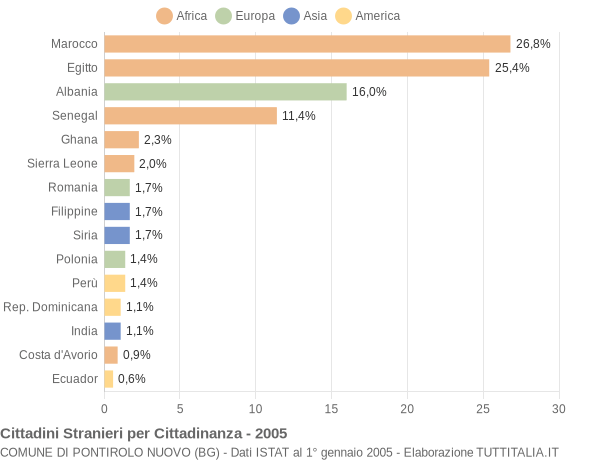 Grafico cittadinanza stranieri - Pontirolo Nuovo 2005