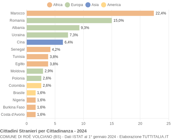 Grafico cittadinanza stranieri - Roè Volciano 2024