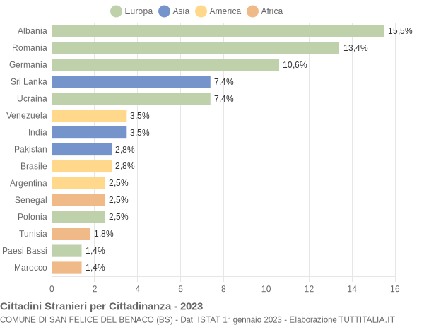 Grafico cittadinanza stranieri - San Felice del Benaco 2023