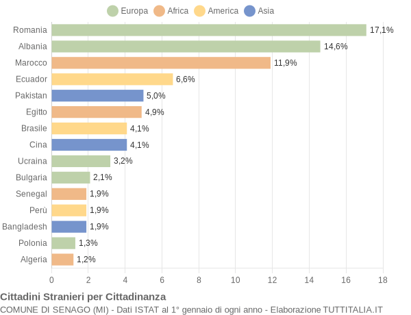 Grafico cittadinanza stranieri - Senago 2005