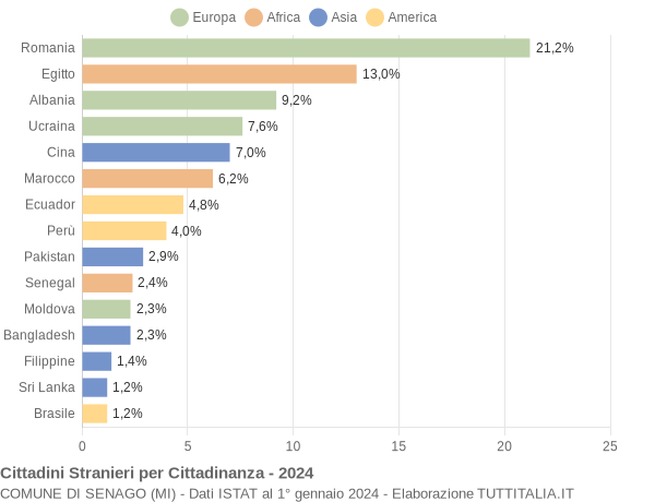 Grafico cittadinanza stranieri - Senago 2024