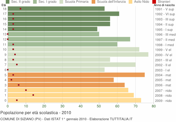 Grafico Popolazione in età scolastica - Siziano 2010