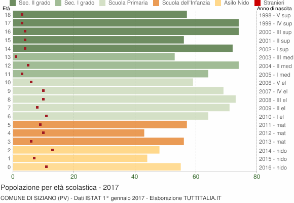 Grafico Popolazione in età scolastica - Siziano 2017