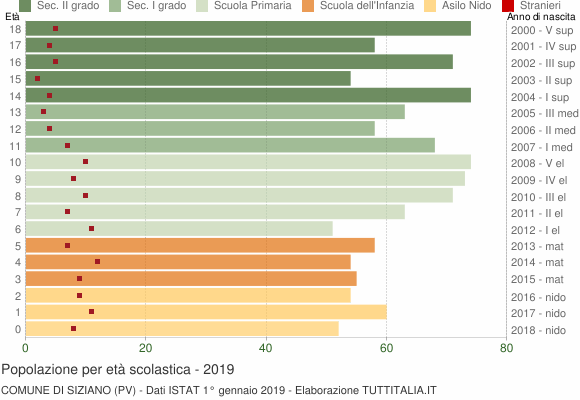 Grafico Popolazione in età scolastica - Siziano 2019