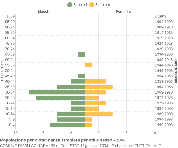Grafico cittadini stranieri - Villachiara 2004