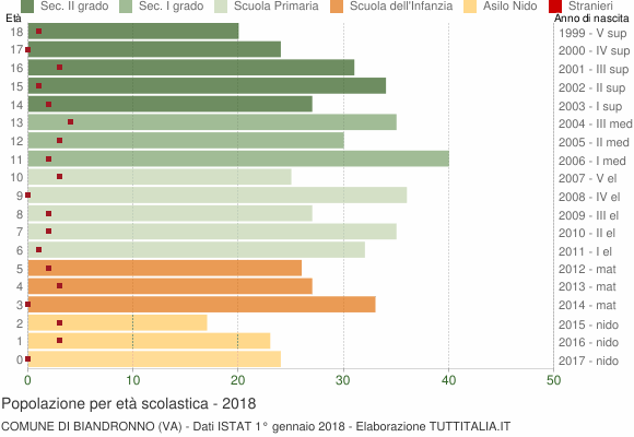 Grafico Popolazione in età scolastica - Biandronno 2018