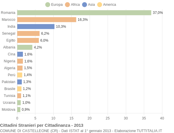 Grafico cittadinanza stranieri - Castelleone 2013