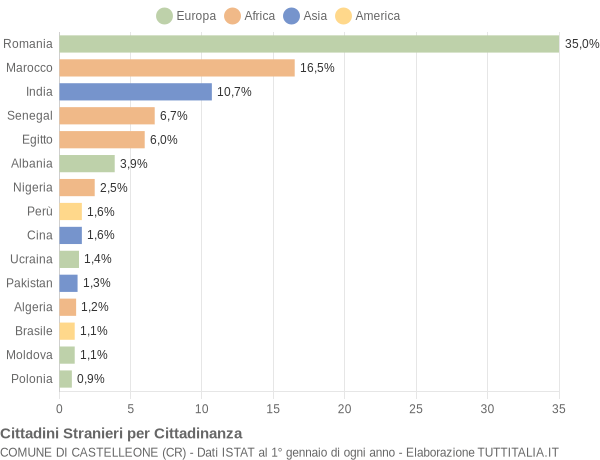 Grafico cittadinanza stranieri - Castelleone 2014