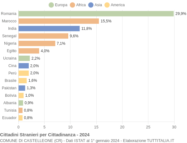 Grafico cittadinanza stranieri - Castelleone 2024