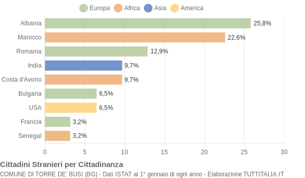 Grafico cittadinanza stranieri - Torre de' Busi 2007