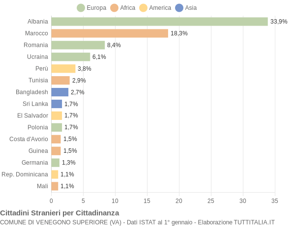 Grafico cittadinanza stranieri - Venegono Superiore 2016