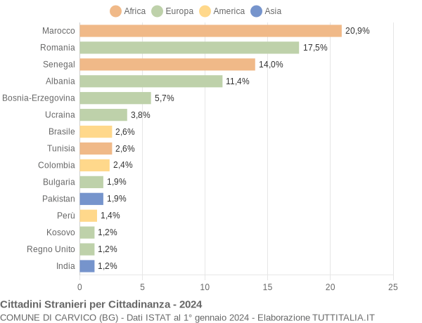 Grafico cittadinanza stranieri - Carvico 2024