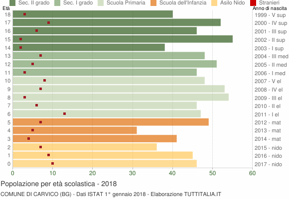 Grafico Popolazione in età scolastica - Carvico 2018