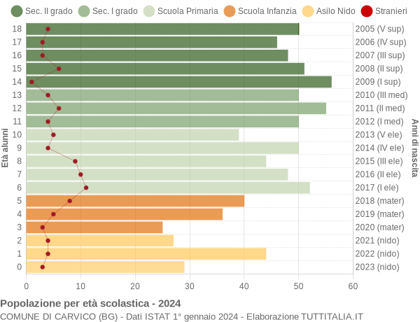 Grafico Popolazione in età scolastica - Carvico 2024