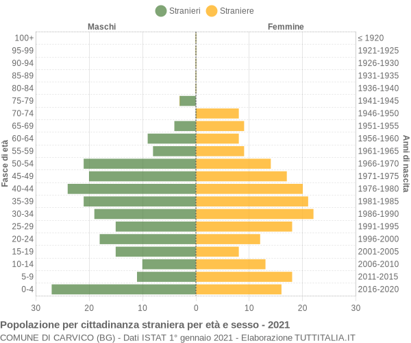 Grafico cittadini stranieri - Carvico 2021