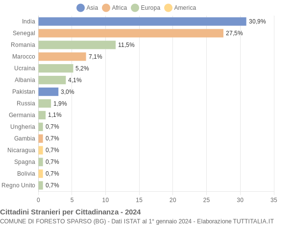 Grafico cittadinanza stranieri - Foresto Sparso 2024