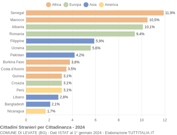 Grafico cittadinanza stranieri - Levate 2024