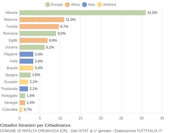 Grafico cittadinanza stranieri - Ripalta Cremasca 2008